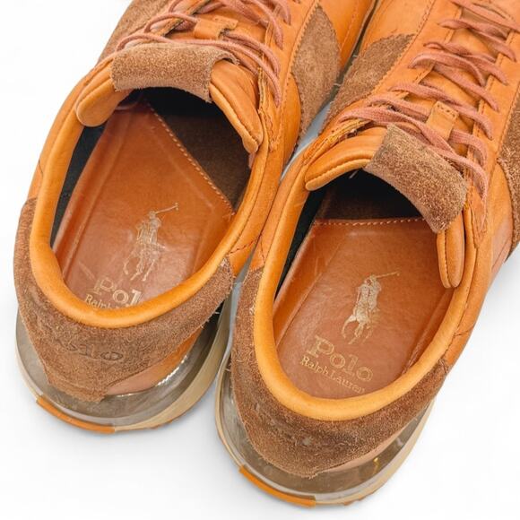 Polo Ralph Lauren Train 89 Tan Mens 9 Leather Sneaker Lace Up Trainers Retro 70s - Picture 10 of 10